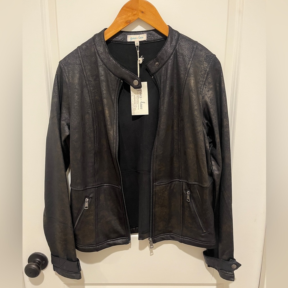 Grace & Lace Leather Like Black Moto Jacket